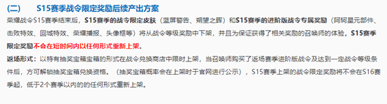 王者荣耀S15赛季战令奖励返场说明