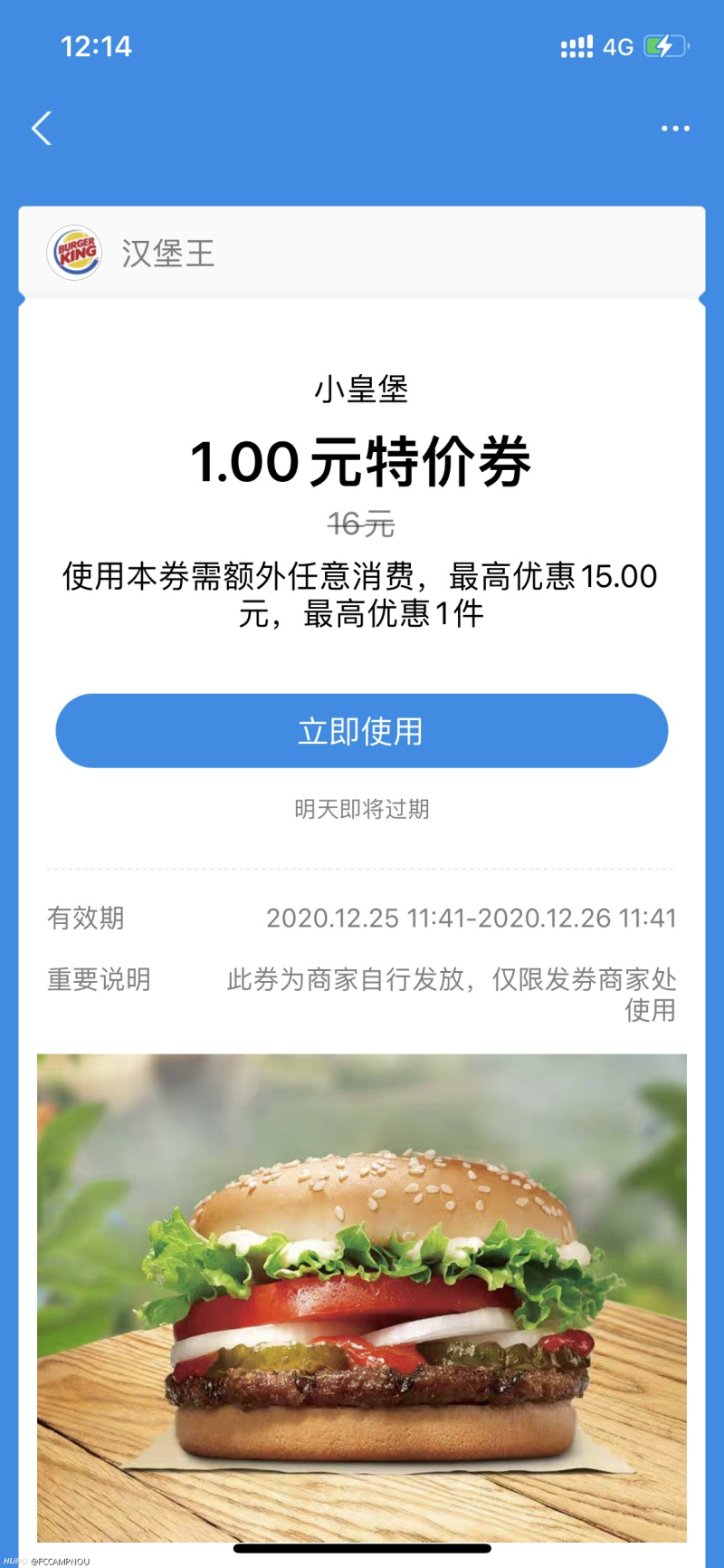 支付宝汉堡王消费券怎么用