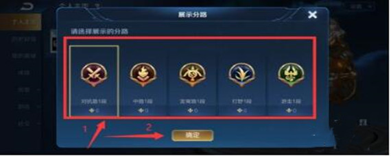 王者荣耀选英雄时如何显示分路什么段